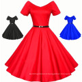 Womens Summer Sexy V-Neck Party Dresses 50s 60s Vintage Retro Style Ladies Rockabilly Swing Red Black Blue Sweetheart Prom Dress